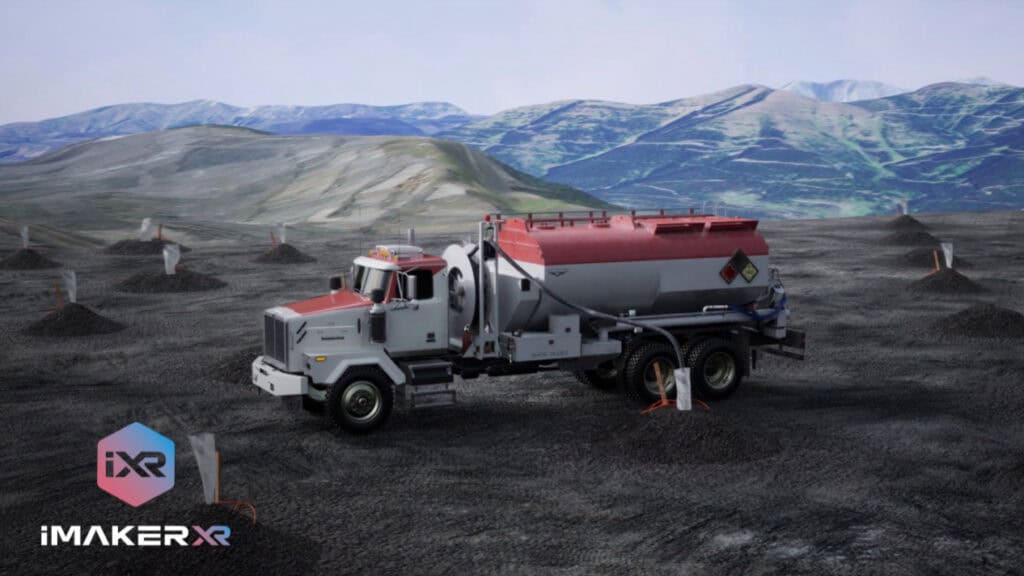 A 3D animation of big truck in a mining site